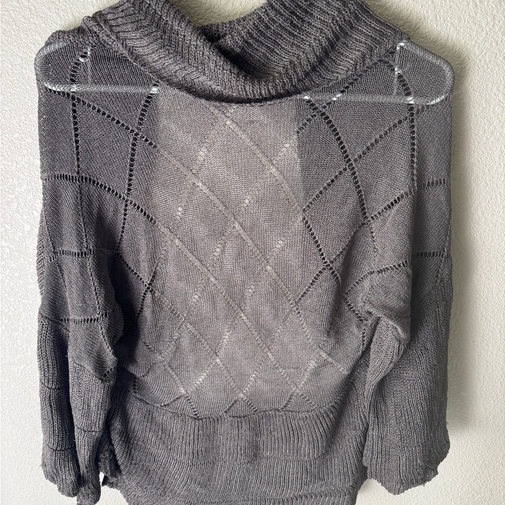 Gray Knit Sweater with Cowl Neck